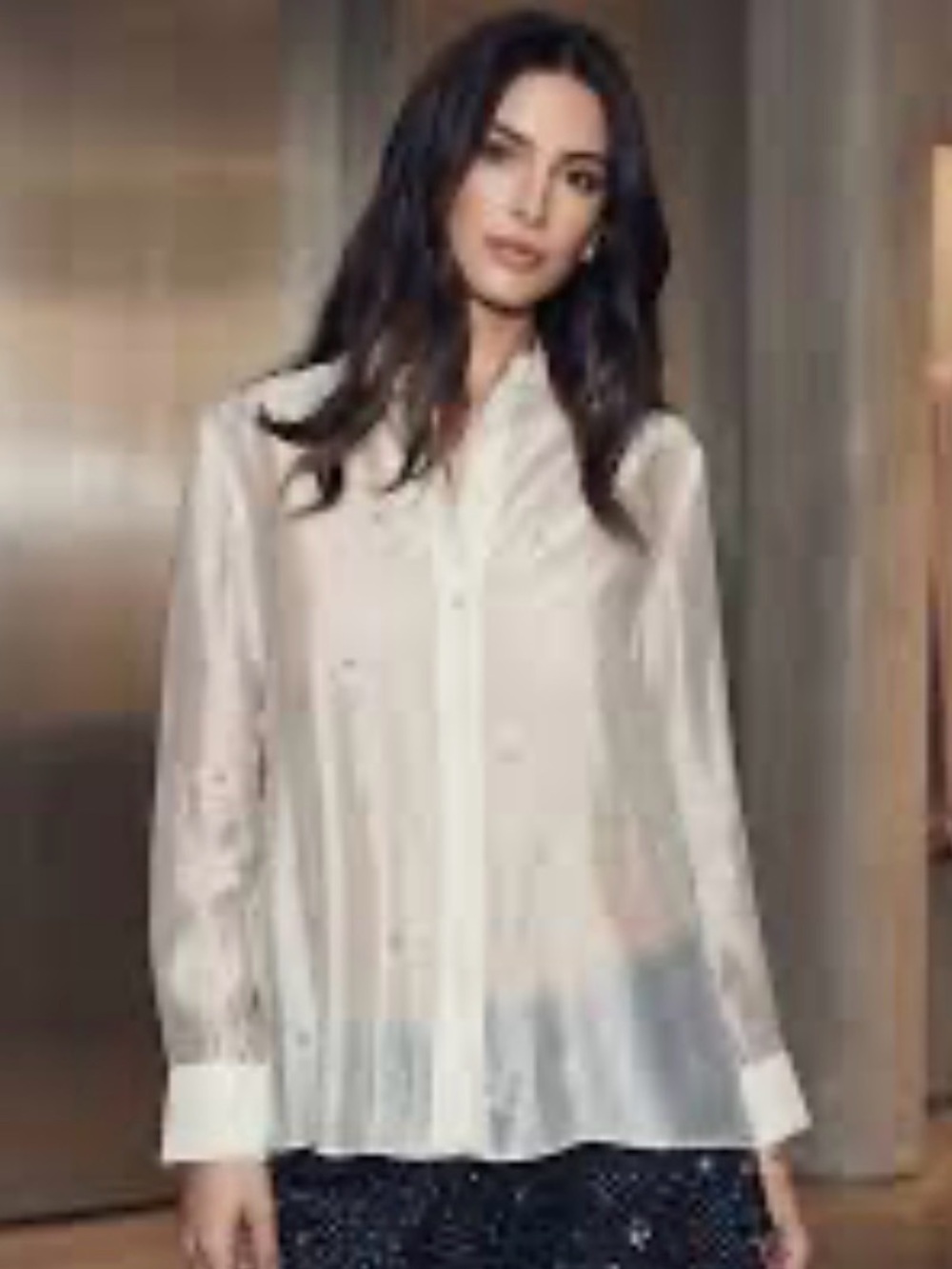 NWT Bailey 44 Ivory Sheer Button-Up Blouse w Rhinestone Detail XL Romantic Chic